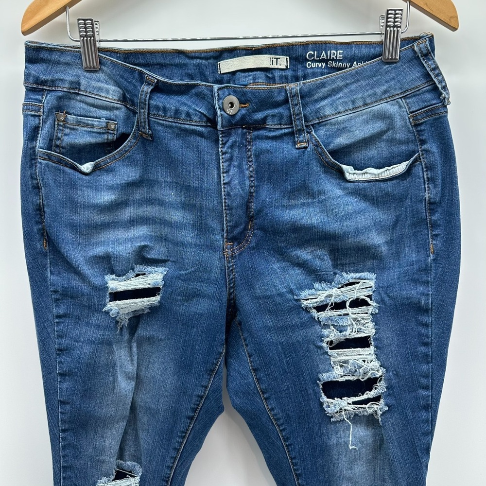 It. Jeans Womens 14 Blue Denim Distressed Claire Curvy Skinny Ankle 5-Pockets